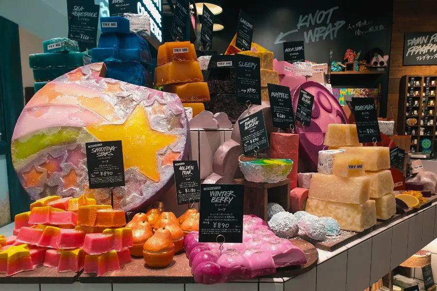 lush products on display in a store